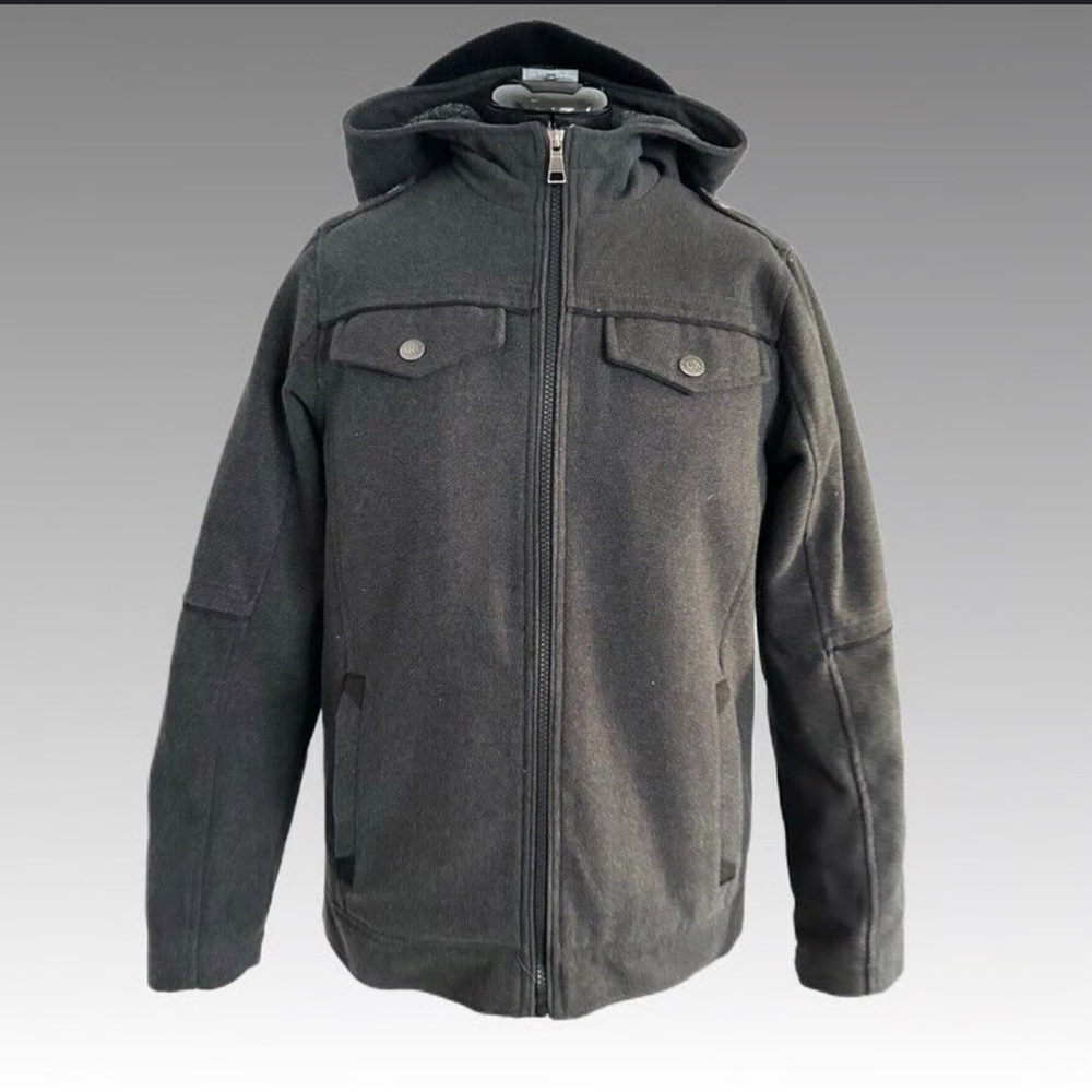 Urban Republic‎ UR Charcoal gray Hooded Jacket full front zipper Sz M (10/12)